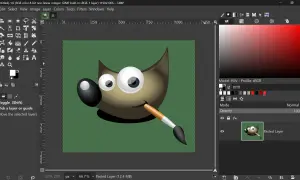 Il programma grafica gratuito GIMP mostra il suo logo, un simpatico personaggio con un pennello, pronto per essere modificato.