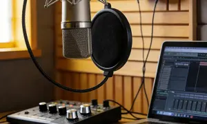 Microfono, mixer e laptop con software di editing audio: tutto l'occorrente per capire come fare un podcast di successo.