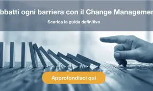 Dita che spinge domino per come incrementare le vendite. Scarica la guida definitiva sul Change Management.