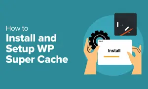 Guida all'installazione e configurazione di WP Super Cache. Mani che tengono un pannello di installazione con una barra di avanzamento.