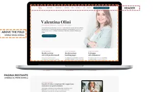 Il sito web mostra un header con navigazione e logo. Le dimensioni dell'header sono pensate per un'ottima visualizzazione.