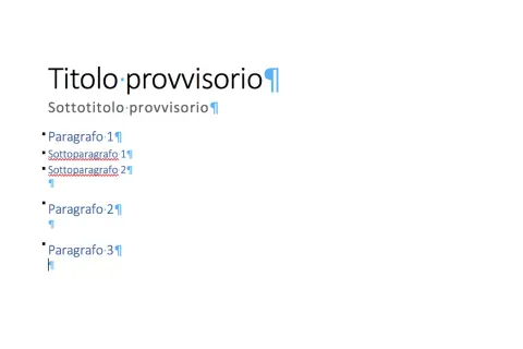 Titolo provvisorio e sottotitolo. Struttura di un documento con paragrafi e sottoparagrafi, pronto per essere salvato come scriba epub.