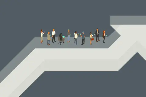 Persone su una freccia che sale, simbolo di nuovi business emergenti e crescita.