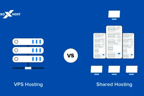 Confronto tra VPS Hosting e Shared Hosting: un'illustrazione che mostra la differenza tra housing dedicato e risorse condivise per il tuo sito web.
