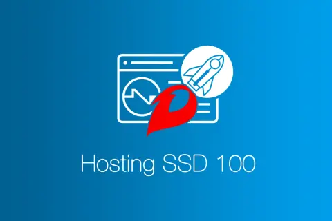 Grafica con razzo e grafico, simbolo di velocità per il tuo hosting SSD 100.