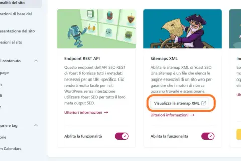 Impostazioni di Yoast SEO: Sitemaps XML per aiutare i motori di ricerca a trovare le tue pagine. Utile per accorciare i link e migliorare la visibilità.