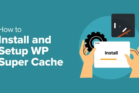 Guida all'installazione e configurazione di WP Super Cache. Mani che tengono un pannello di installazione con una barra di avanzamento.