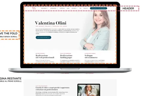 Il sito web mostra un header con navigazione e logo. Le dimensioni dell'header sono pensate per un'ottima visualizzazione.