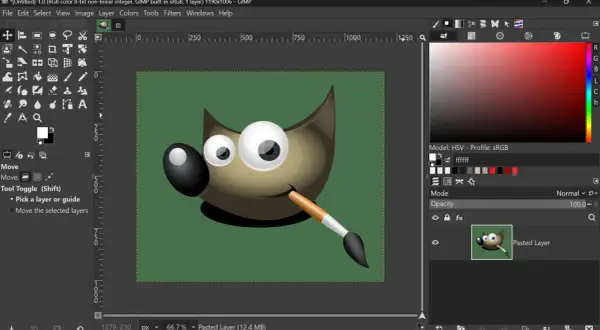 Il programma grafica gratuito GIMP mostra il suo logo, un simpatico personaggio con un pennello, pronto per essere modificato.