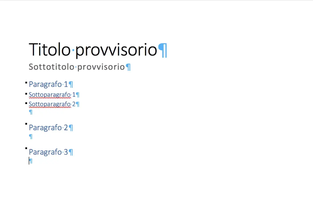 Titolo provvisorio e sottotitolo. Struttura di un documento con paragrafi e sottoparagrafi, pronto per essere salvato come scriba epub.