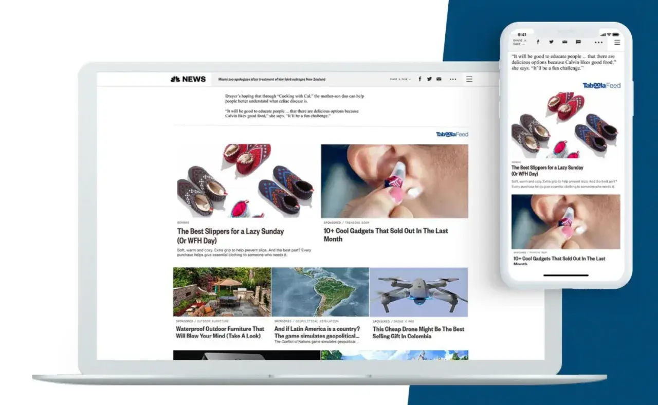 Articoli sponsorizzati su un laptop e uno smartphone, esempio di native marketing per promuovere prodotti.