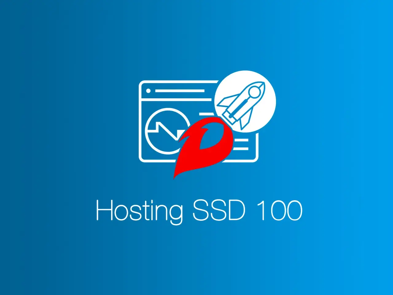 Grafica con razzo e grafico, simbolo di velocità per il tuo hosting SSD 100.