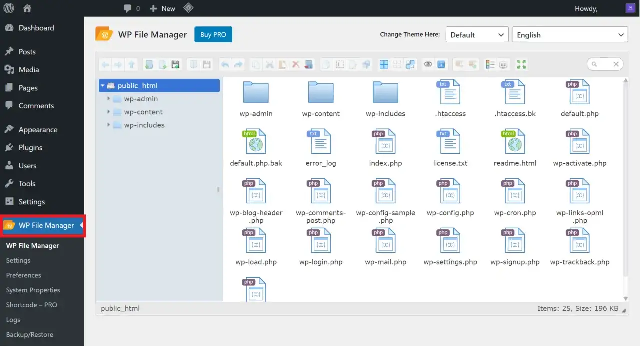 Gestione file WordPress: esplora la struttura di cartelle come `public_html` e file `.php`, utile per capire cos'è un servizio FTP.