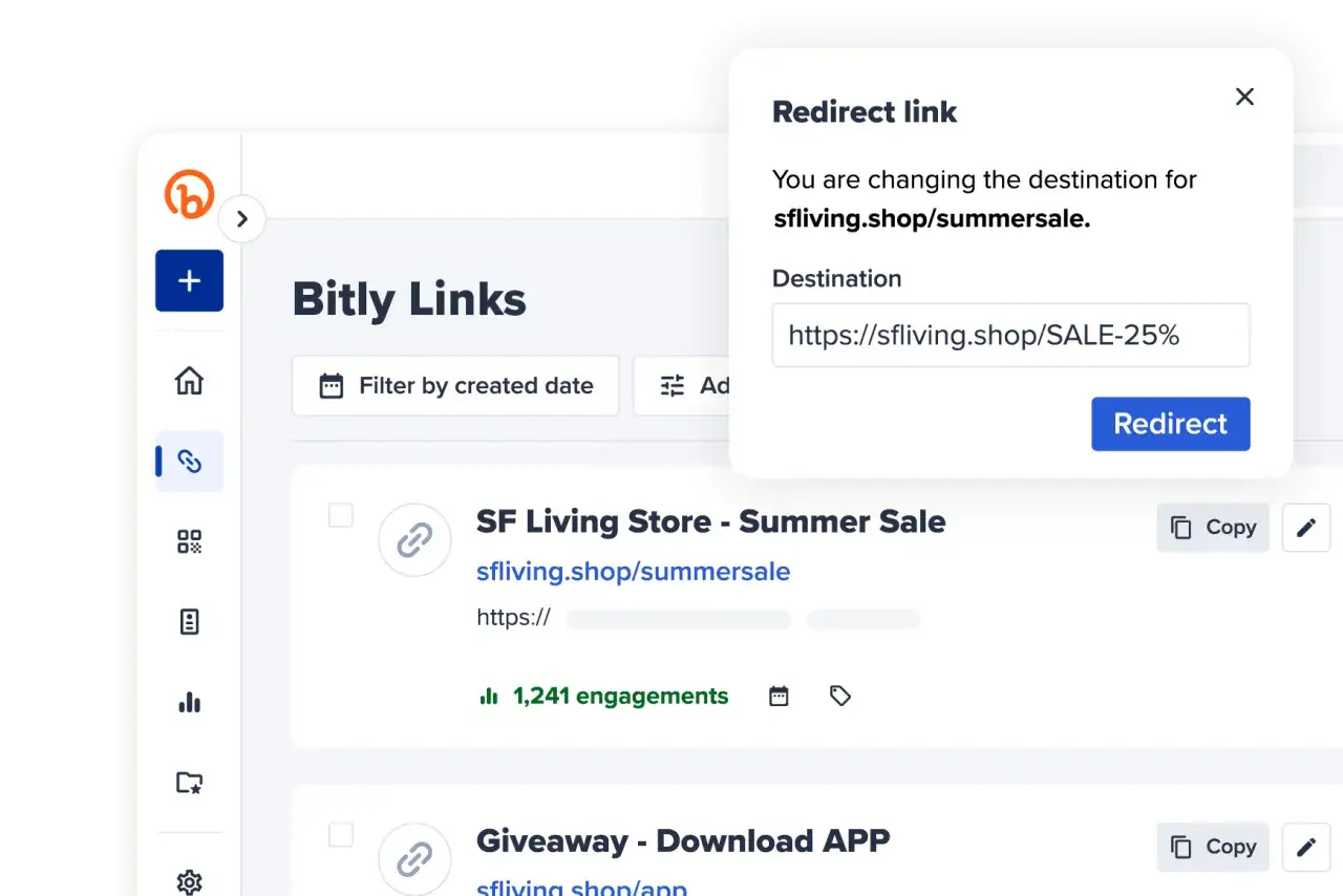 Gestione dei link Bitly: reindirizzamento di