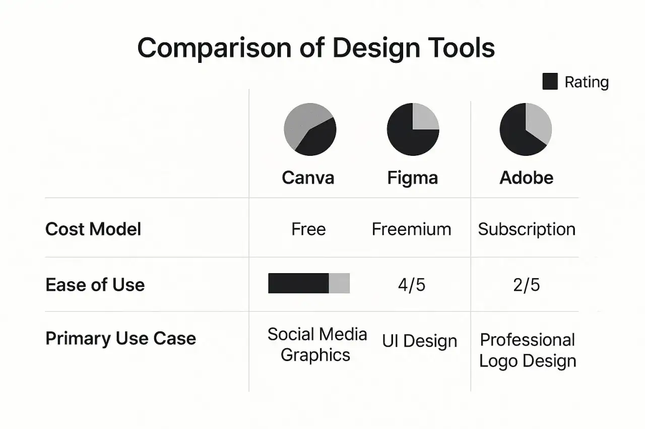 Confronto tra strumenti di design: Canva è un programma grafica gratuito, ideale per grafiche social, facile da usare.