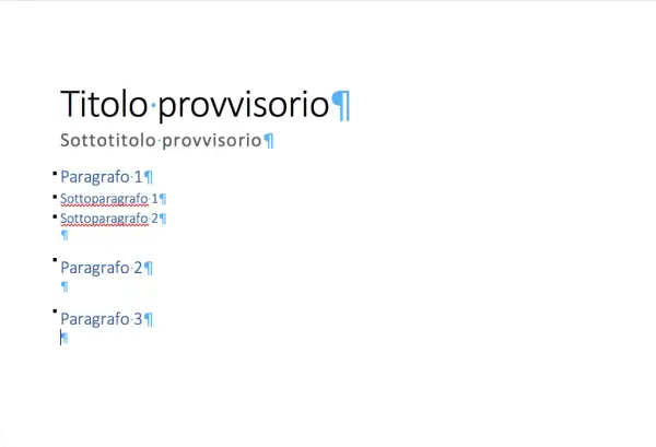 Titolo provvisorio e sottotitolo. Struttura di un documento con paragrafi e sottoparagrafi, pronto per essere salvato come scriba epub.