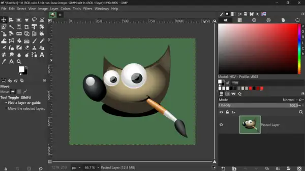 Il programma grafica gratuito GIMP mostra il suo logo, un simpatico personaggio con un pennello, pronto per essere modificato.