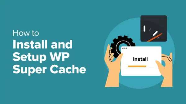 Guida all'installazione e configurazione di WP Super Cache. Mani che tengono un pannello di installazione con una barra di avanzamento.