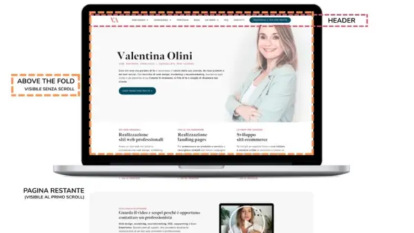 Il sito web mostra un header con navigazione e logo. Le dimensioni dell'header sono pensate per un'ottima visualizzazione.